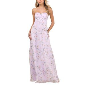 Lulus Lavender Floral Organza Bustier Maxi Dress